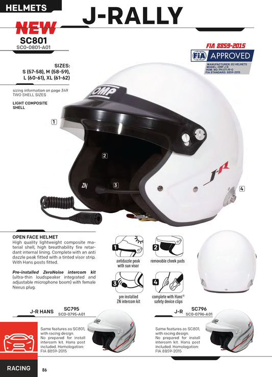 SC801 OMP J-Rally Open Face Helmet