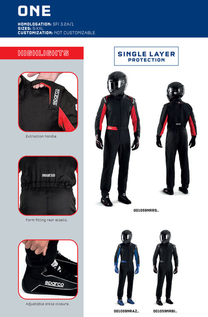 001059 Sparco One Race Suit Basic Overalls Karting Mechanic Pitcrew