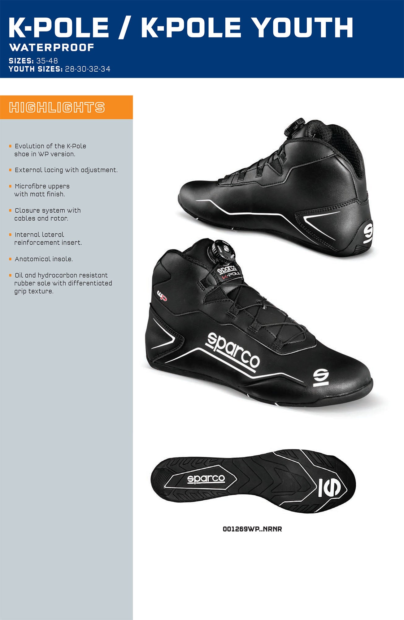 001269WP Sparco K-Pole WP Kart Boots Waterproof Wet Weather Racing Rainproof