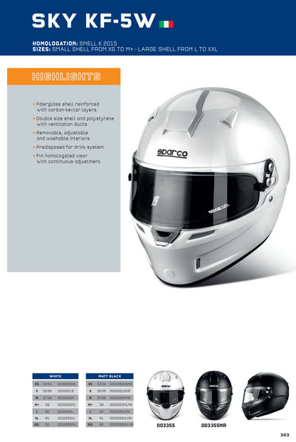 003355 Sparco SKY KF-5W Karting Helmet Full Face Fibreglass Shell SNELL Approved