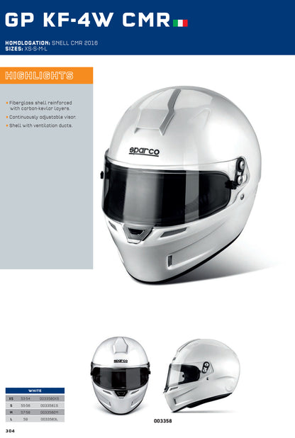 003358 Sparco GP KF-4W Karting Helmet Full Face White SNELL CMR Kart Approved