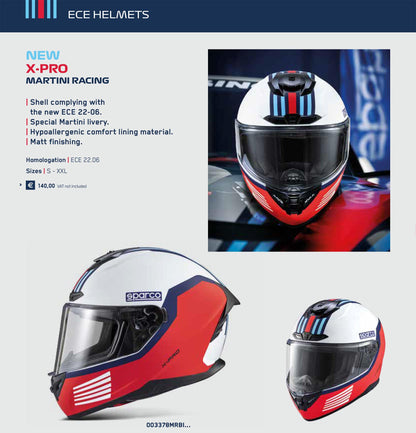 2026 Sparco X-PRO Crash Helmet Martini Racing Edition Full Face ECE 5 Sizes