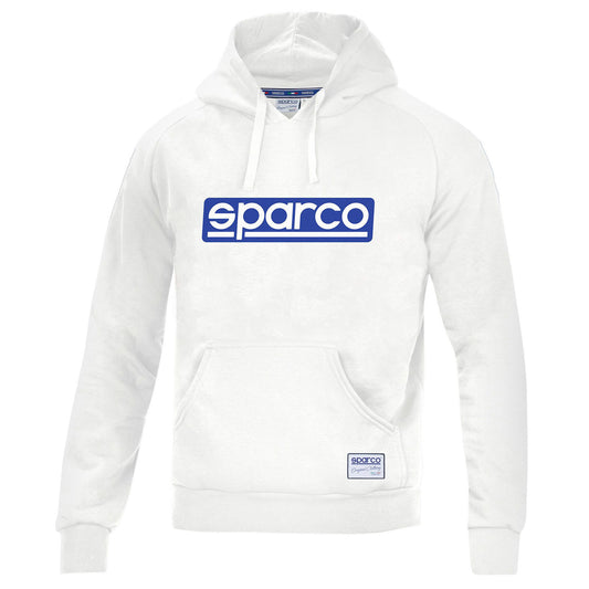 01318 Neu 2023 Original Sparco Classic Herren Hoody Hoodie Weiß mit blauem Logo