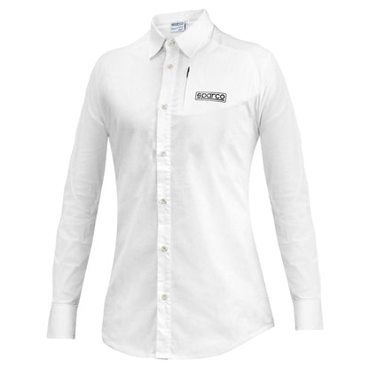 Sparco Racing Ladies Long Sleeve Shirt Full Collar White Cotton Womens Girls