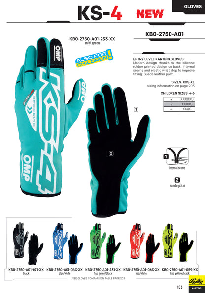 Nouveau! Gants de Karting OMP KS4 KS-4 2023 - Dernier Design en 6 Nouvelles Couleurs !