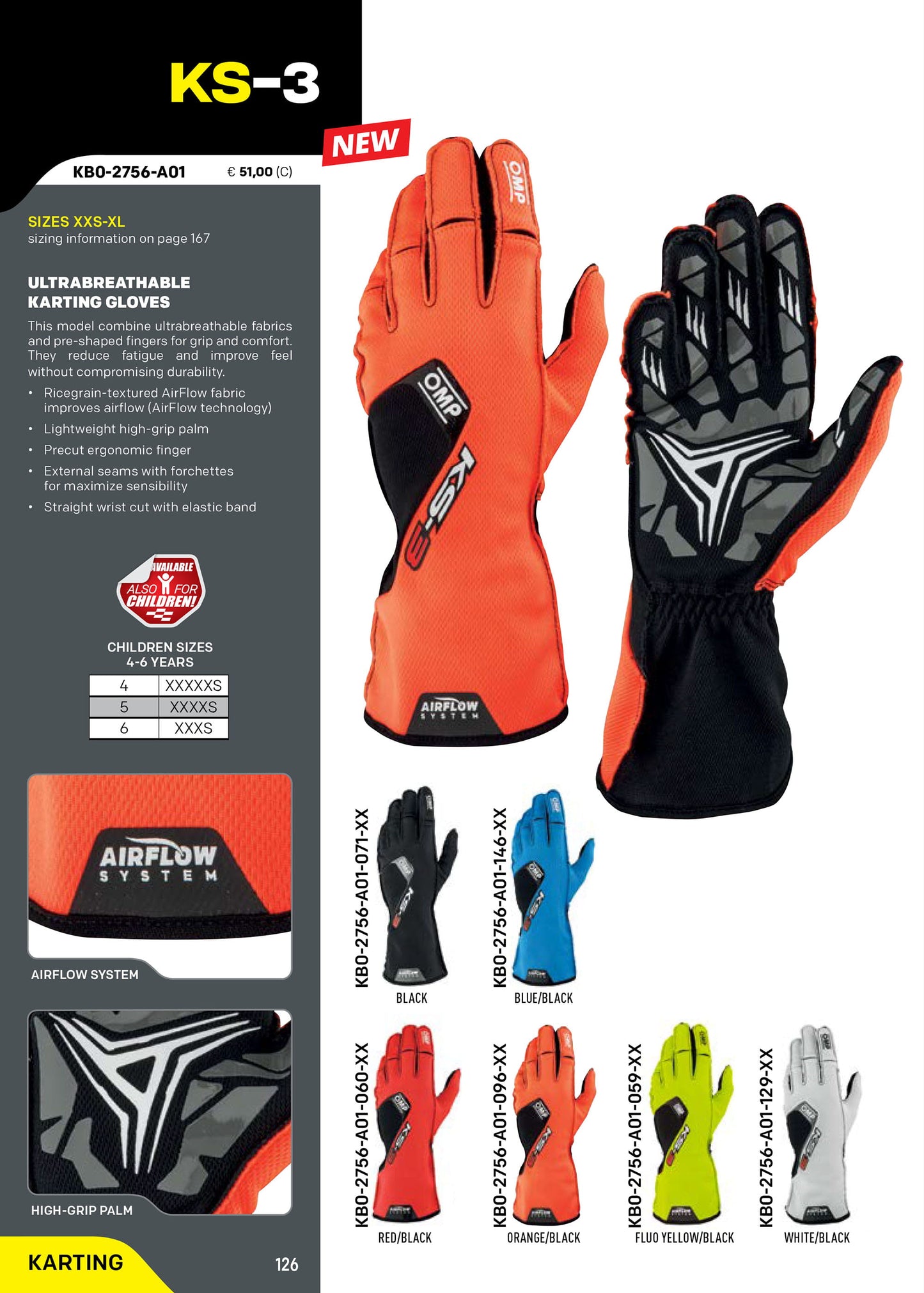 KB0-2756 2026 OMP KS-3 KS3 Karting Gloves Airflow System Breathable High Grip