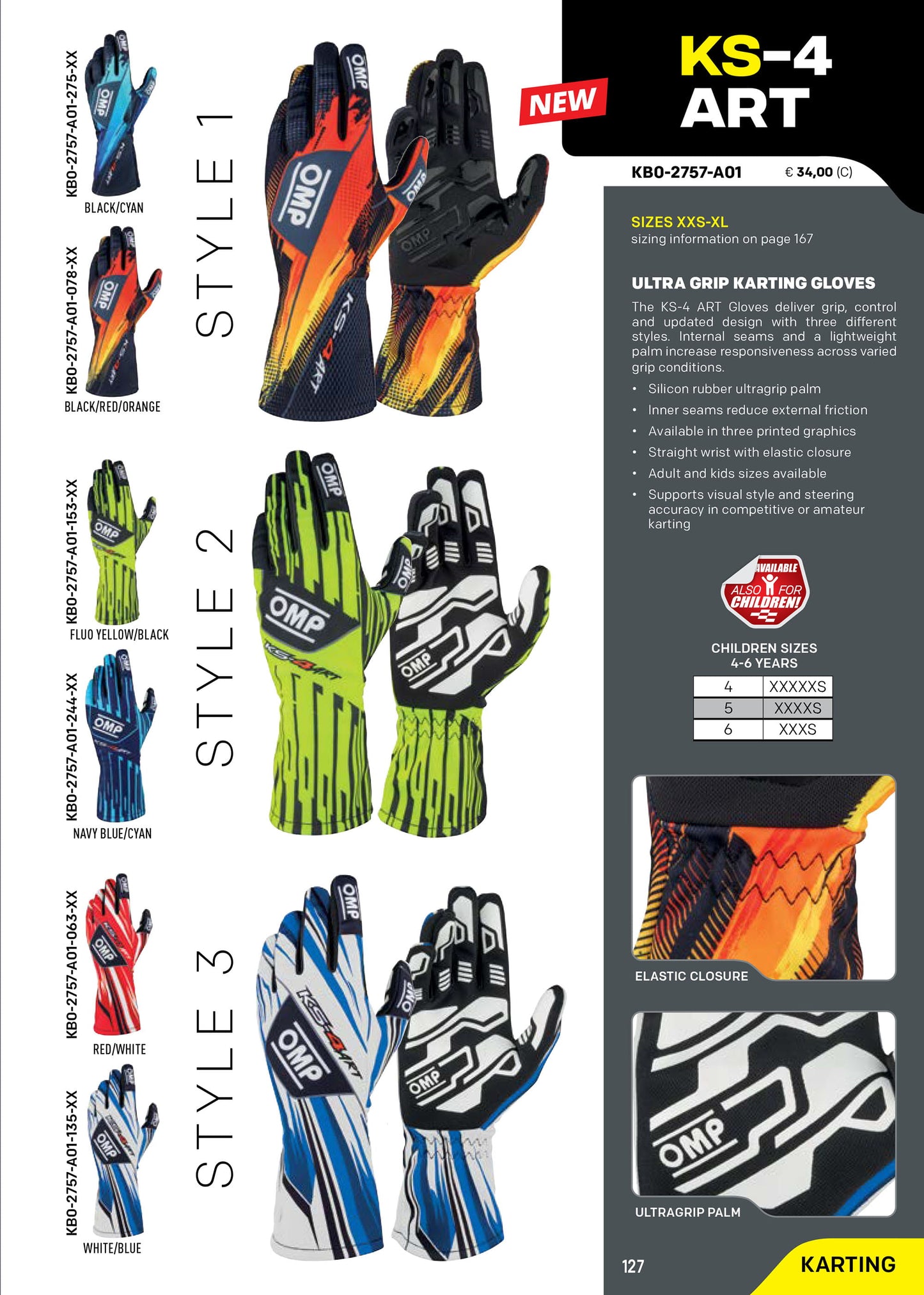 KB0-2757 2026 OMP KS-4 ART Karting Gloves Modern Design with Ultra Grip Palms