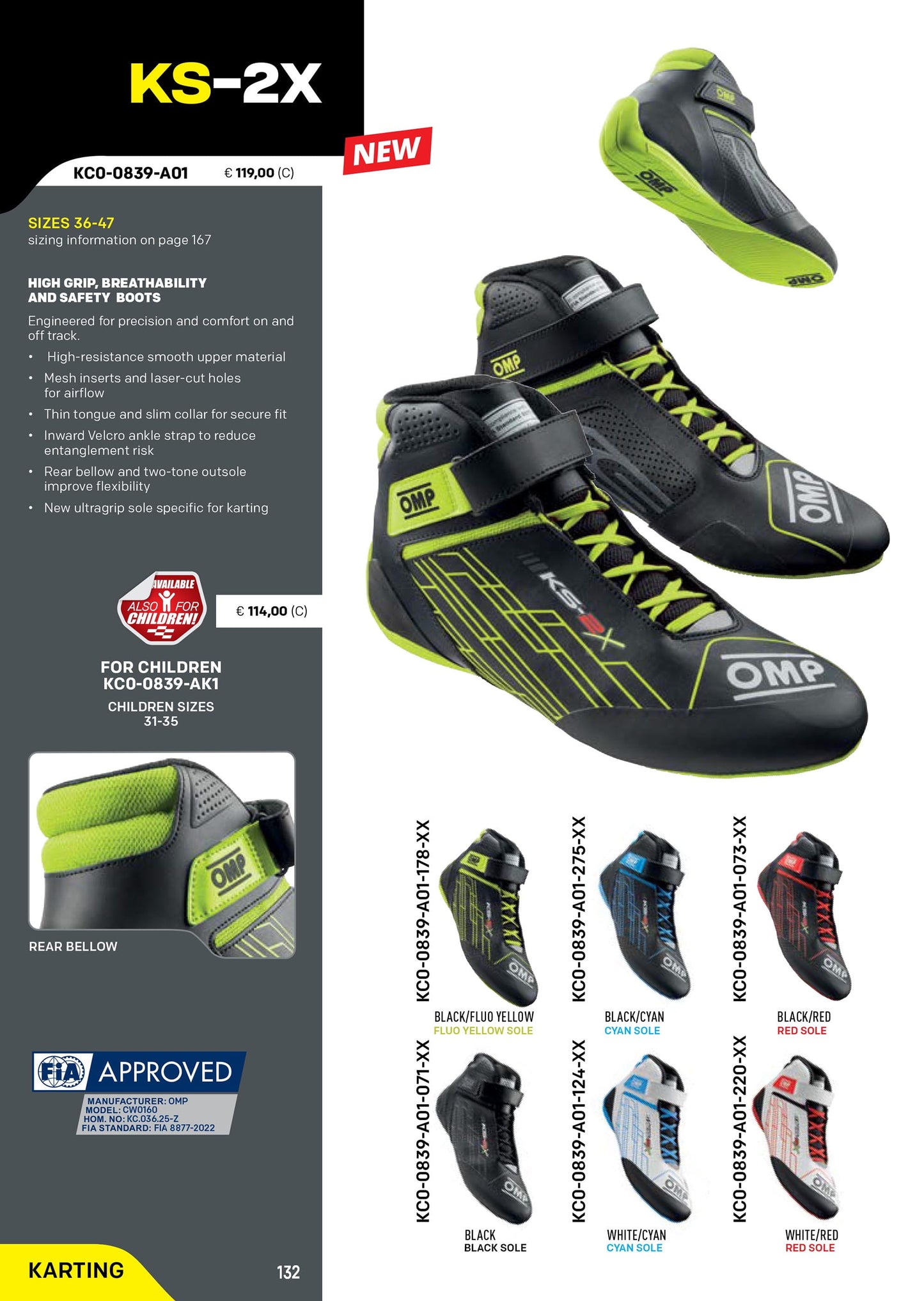 KC0-0839 2026 OMP KS-2X Karting Boots Kart Shoes High Grip FIA 8877-2022 Spec