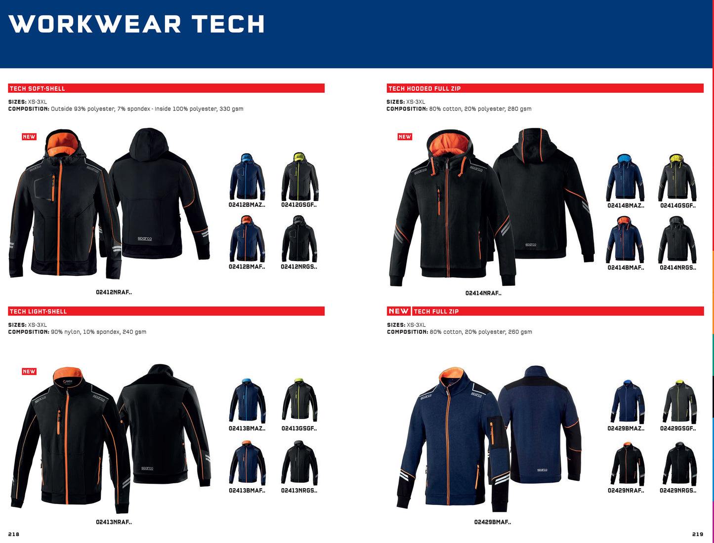 02414 Nouveau 2023 Sparco Technical Full Zip Hoodie Sweat à capuche Mechanic Workwear Pitcrew