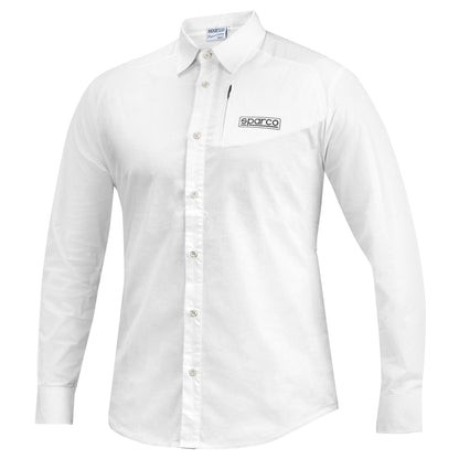 Sparco Racing Mens Long Sleeve Shirt Full Collar White Cotton Teamwear Manager